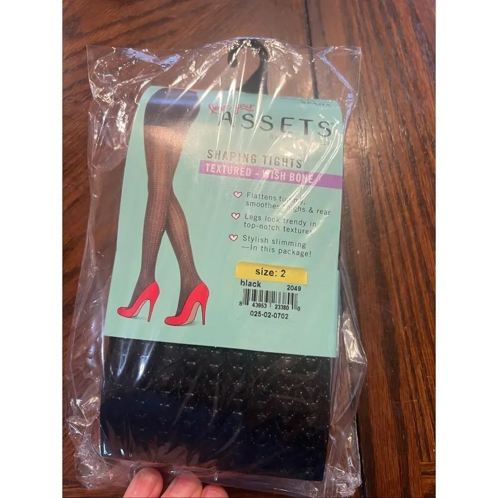 Assets by Sara Blakely Spanx Textured Wishbone Shaping Tights Black Size 2 New